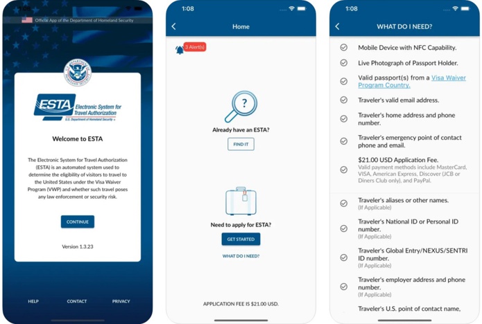 L'ESTA pour les États-Unis disponible en application mobile