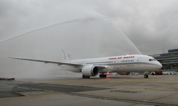 Baptême du tout premier Dreamliner de la compagnie Royal Air Maroc, qui se posera à Orly jusqu'en février. DR-LAC