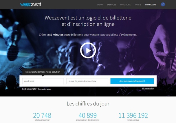 Weezevent actualise chaque jour les chiffres sur son site internet : pour la start-up, indiquer la performance rassure le client. DR Capture d’Ecran Weezevent