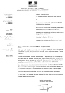 La note du ministère de l'Education levant la suspension des sorties scolaires en Île-de-France - Cliquez pour zoomer