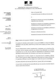 La note du ministère de l'Education levant la suspension des sorties scolaires en Île-de-France - Cliquez pour zoomer La note du ministère de l'Education levant la suspension des sorties scolaires en Île-de-France - Cliquez pour zoomer
