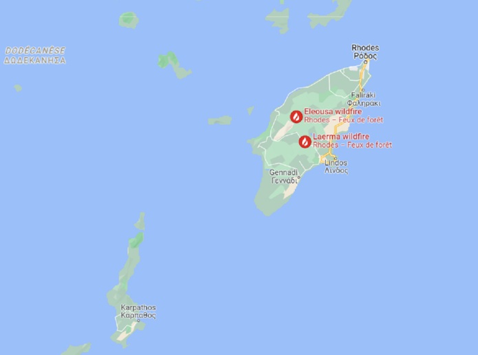 Les incendies à Rhodes impactent le secteur du tourisme - Capture écran Google Maps