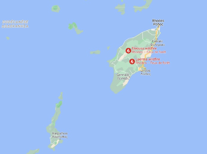 Les incendies à Rhodes impactent le secteur du tourisme - Capture écran Google Maps Les incendies à Rhodes impactent le secteur du tourisme - Capture écran Google Maps