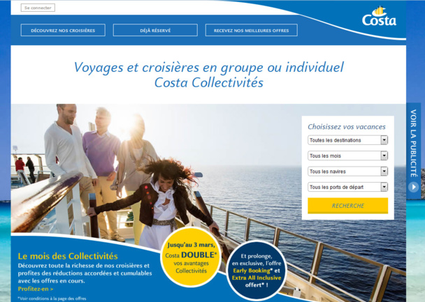 Le site web dédié aux collectivités et CE lancé par Costa Croisières - Capture écran