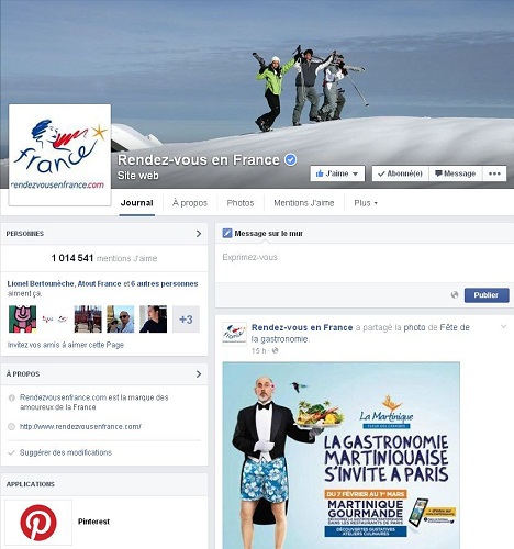 Atout France a regroupé ses 27 comptes internationaux sur une même page début 2015 - DR Facebook Atout France
