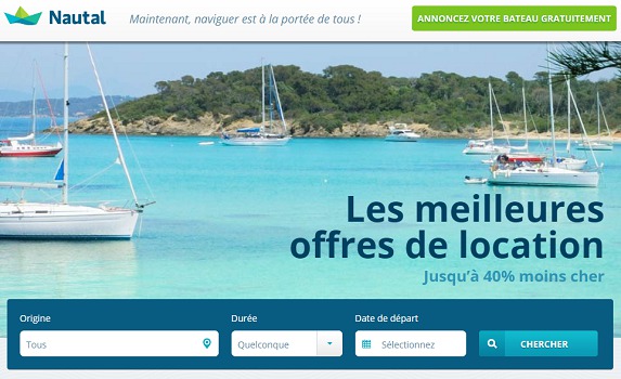 Sur sa plateforme, Nautal propose des bateaux de particuliers et de loueurs professionnels - Capture d'écran