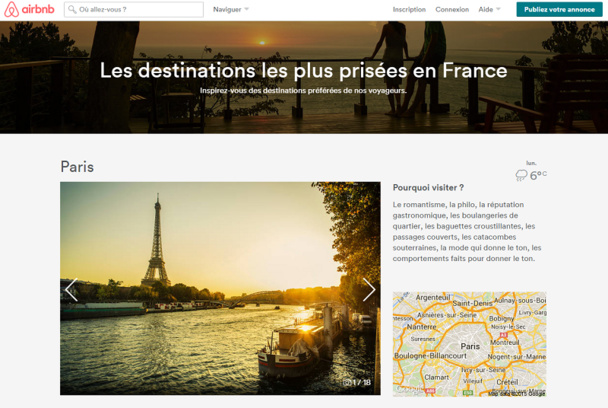 La France vient de devenir la première destination mondiale d'AirbNb avec plus de 40 000 logements proposés en île de france. DR Capture d'écran