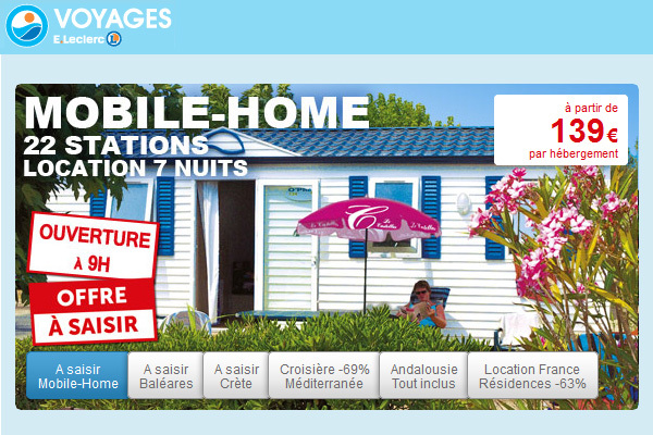 L'opération Mobil-Home propose des offres à partir de 139 € en France, au Printemps et en Automne - Capture écran