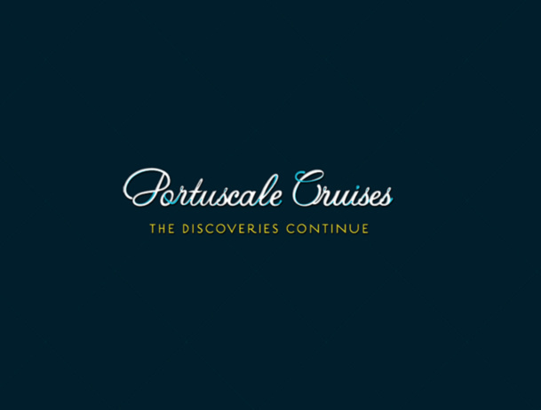 On the Portuguese website of Portuscale Cruises, only the homepage with a logo and slogan can be seen - Screen Shot