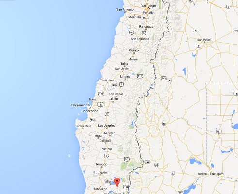 Le volcan est situé à 760 km de Santiago, la capitale du Chili - DR : Google Maps Le volcan est situé à 760 km de Santiago, la capitale du Chili - DR : Google Maps