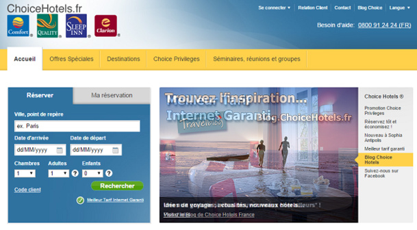 Capture d'écran du site de ChoiceHotels.fr - DR Capture d'écran du site de ChoiceHotels.fr - DR