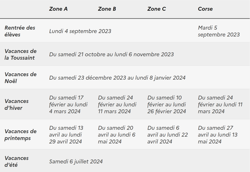 Vacances scolaire 2023-2024 : Photo : ©service-public.fr Vacances scolaire 2023-2024 : Photo : ©service-public.fr