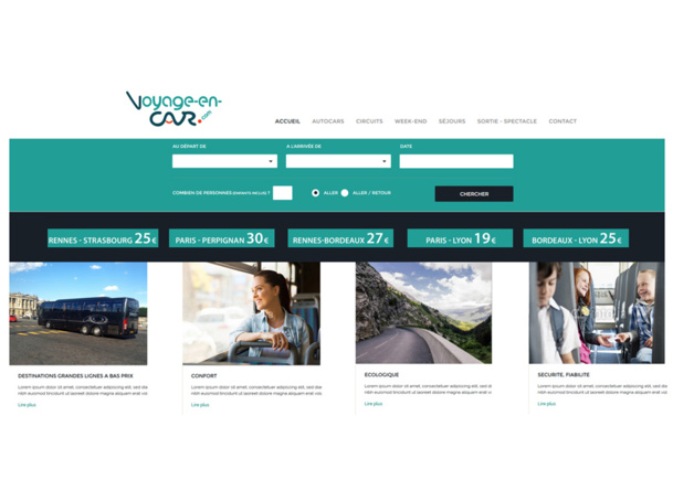 La page d'accueil du site Voyage-en-car.com qui verra le jour fin mars 2015 - Capture écran