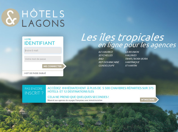 La page d'accueil du nouveau site B2B Hôtels & Lagons lancé par Gérard La Rocca - Capture Ecran La page d'accueil du nouveau site B2B Hôtels & Lagons lancé par Gérard La Rocca - Capture Ecran