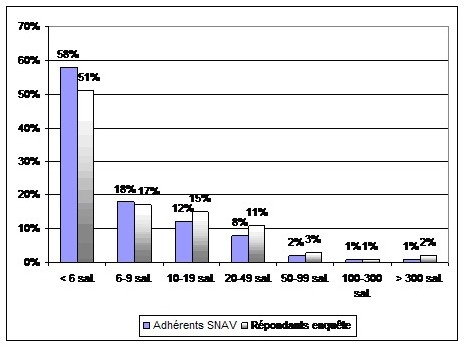 Répartition des entreprises par tranches d'effectifs salariés (effectifs salariés concernés par la CCN des agences de voyages et de tourisme