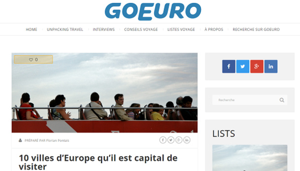 GoEuro établit un Top 10 des villes européennes non-capitales à visiter sur son blog - Capture d'écran