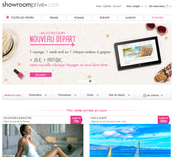 Autour de la rubrique voyage, Showroomprivé axe sa stratégie en trois temps : faciliter l'accès en mobilité, simplifier l'accès des TO au backoffice et fidéliser les clients pour vendre plus sur le site en général -  DR : Showroomprivé