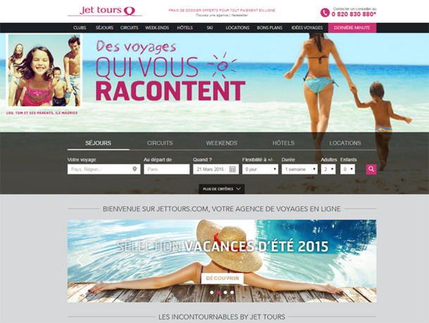 Un large espace est consacré aux idées voyages de Jet tours en homepage pour orienter le choix des clients - DR : Jet tours Un large espace est consacré aux idées voyages de Jet tours en homepage pour orienter le choix des clients - DR : Jet tours