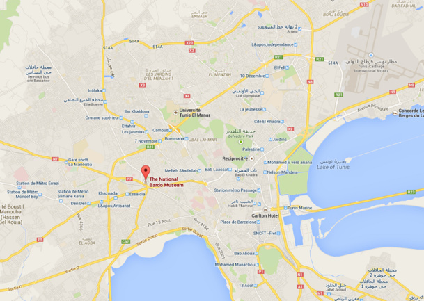 Le Musée du Bardo est situé en plein centre de Tunis - DR : Google Maps Le Musée du Bardo est situé en plein centre de Tunis - DR : Google Maps