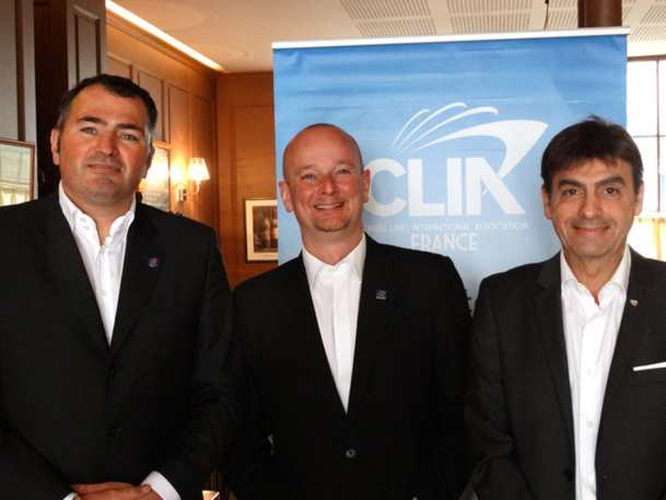 Antoine Lacarrière, Executive Director of Croisières de France, Cédric Rivoire-Perrochat, Executive Director of CLIA France and Georges Azouze, Président of CLIA France and President-Executive Director of Costa Croisières France. - photo JBH Antoine Lacarrière, Executive Director of Croisières de France, Cédric Rivoire-Perrochat, Executive Director of CLIA France and Georges Azouze, Président of CLIA France and President-Executive Director of Costa Croisières France. - photo JBH