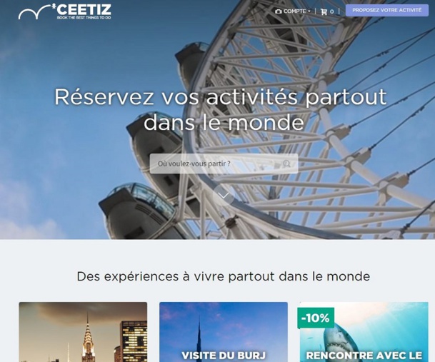 Ceetiz, plateforme de vente en ligne de billets pour les attractions touristiques, visites guidées, excursions, activités culturelles et sportives, lève 3 millions d’euros. © Capture d’écran Ceetiz