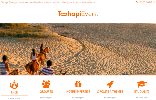 Capture d'écran du site dédié à l'offre MICE de Tohapi