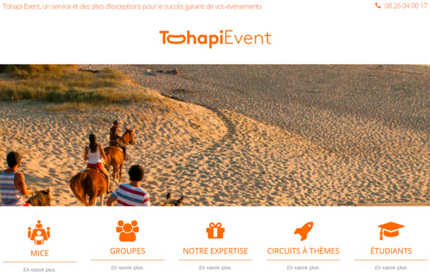 Capture d'écran du site dédié à l'offre MICE de Tohapi Capture d'écran du site dédié à l'offre MICE de Tohapi