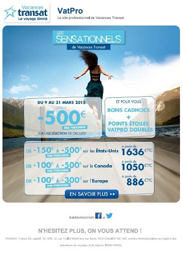 L'opération de promotion de Vacances Transat est prolongée - DR : Vacances Transat L'opération de promotion de Vacances Transat est prolongée - DR : Vacances Transat