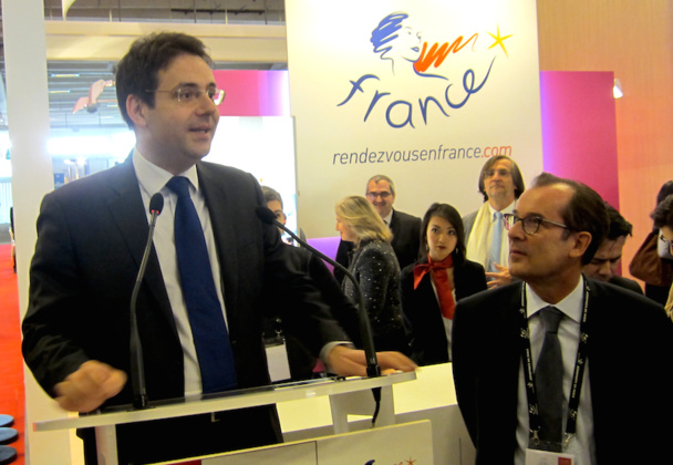 Matthias Fekl, le secrétaire d'état chargé du tourisme a inauguré le salon Rendez-vous en France en compagnie de Christian Mantéi, le directeur d'Atout France. DR-LAC