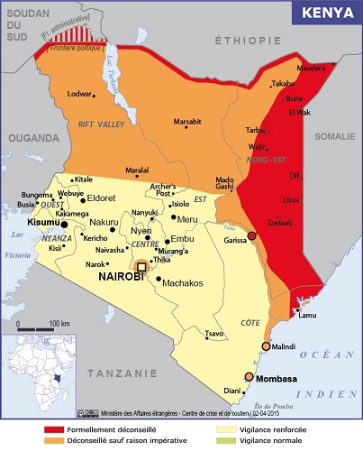 La carte du Quai d'Orsay pour le Kenya - DR : Ministère des Affaires étrangères La carte du Quai d'Orsay pour le Kenya - DR : Ministère des Affaires étrangères