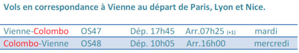 Austrian Airlines lance un vol vers Colombo (Sri Lanka) Austrian Airlines lance un vol vers Colombo (Sri Lanka)