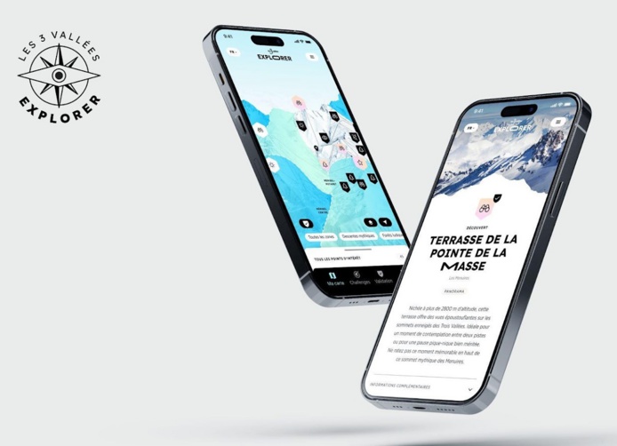 Avec Explorer, le skieur visualise la carte du domaine découpée en 7 zones avec des points d’intérêts localisés : panoramas, pistes mythiques, spots pour découvrir la faune, espaces ludiques, etc. - DR : Insign