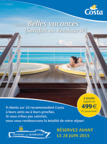 Costa veut séduire les néocroisiéristes avec l'offre "satisfait ou remboursé" Costa veut séduire les néocroisiéristes avec l'offre "satisfait ou remboursé"