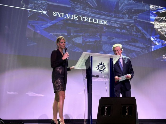 L'ancienne Miss France Sylvie Tellier en compagnie de Patrick Pourbaix, DG MSC Croisières France. ©DS