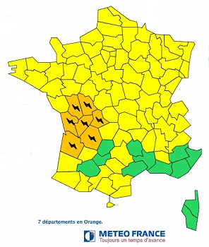 7 départements sont en vigilance orange aux orages - DR : Météo France 7 départements sont en vigilance orange aux orages - DR : Météo France