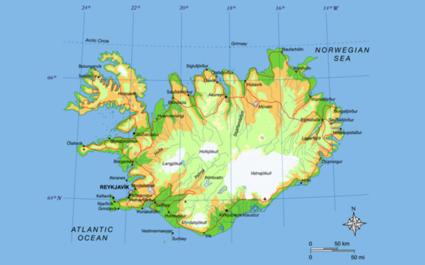 Carte de l'Islande Carte de l'Islande