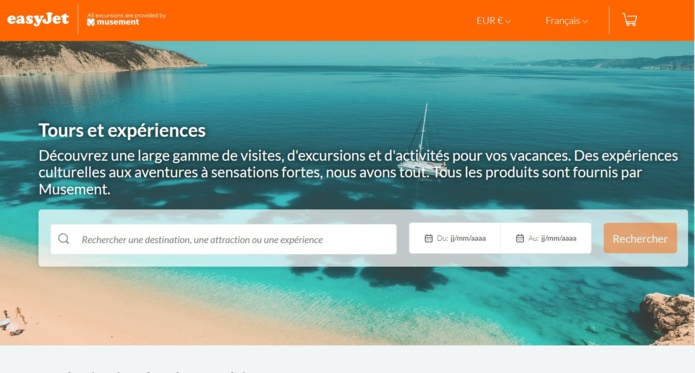 Musement partenaires d'easyjet sur les activités et visites touristiques - Capture écran