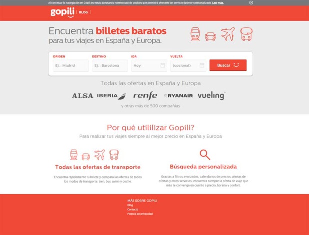 Gopili.es. proposera 60 000 trajets et 500 compagnies référencées - DR : Capture d'écran Gopili Gopili.es. proposera 60 000 trajets et 500 compagnies référencées - DR : Capture d'écran Gopili