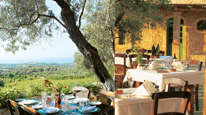 "La Taverne", le restaurant de la ferme bio du groupe est, selon Vanity Fair, "le meilleur restaurant bio du monde" (© Grecotel) "La Taverne", le restaurant de la ferme bio du groupe est, selon Vanity Fair, "le meilleur restaurant bio du monde" (© Grecotel)