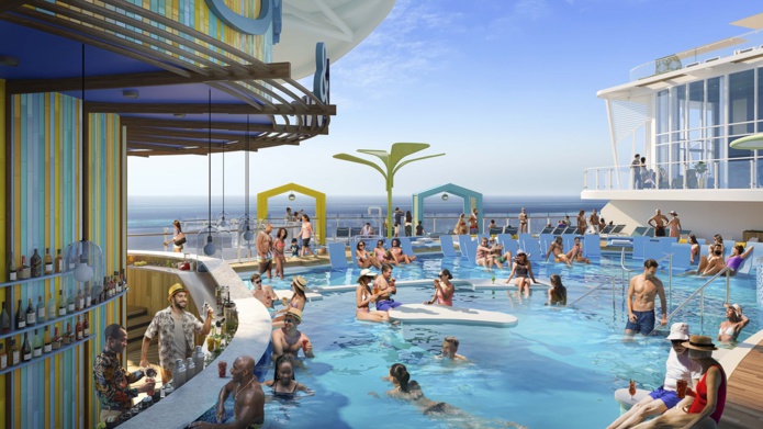 L'Icon of the Seas, huit quartiers et sept piscines. L'Icon of the Seas, huit quartiers et sept piscines.