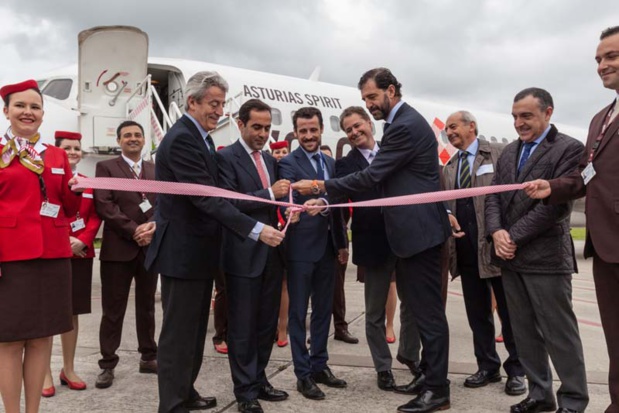 Volotea a inauguré sa première base espagnole aux Asturies en présence de Carlos Muñoz et Lázaro Ros, respectivement PDG et Directeur général de Volotea et San Martin et Carlos Domingo, directeurs de l'aéroport des Asturies ©Volotea Volotea a inauguré sa première base espagnole aux Asturies en présence de Carlos Muñoz et Lázaro Ros, respectivement PDG et Directeur général de Volotea et San Martin et Carlos Domingo, directeurs de l'aéroport des Asturies ©Volotea