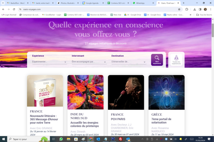 Voyages "Sacrés" : Oasis-l’éveil aux mondes une agence spécialisée dans les voyages initiatiques - Capture écran Voyages "Sacrés" : Oasis-l’éveil aux mondes une agence spécialisée dans les voyages initiatiques - Capture écran