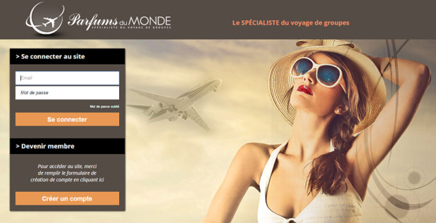 Les identifiants des agences de voyages restent les mêmes sur la nouvelle version du site BtoB de Parfums du Monde - Capture d'écran