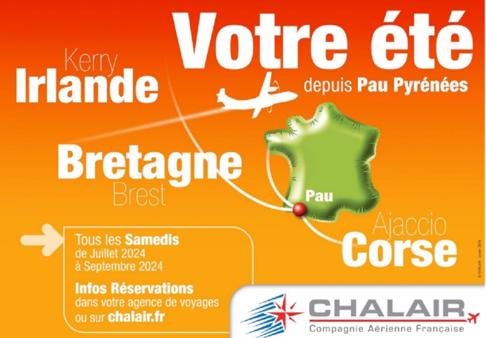Chalair ouvre dès le 29 juin 2024 au départ de Pau plusieurs lignes vers Ajaccio, Brest et Kerry en Irlande - DR Chalair