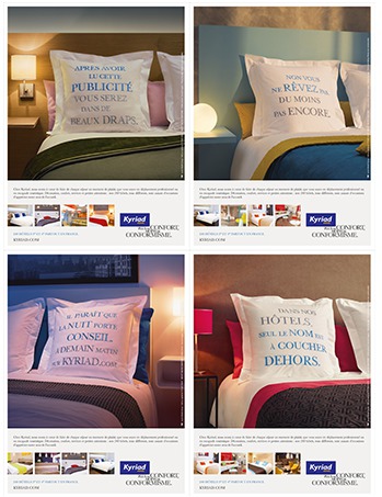La campagne de Kyriad Hotel se décline en 4 visuels différents - DR : Kyriad Hotel La campagne de Kyriad Hotel se décline en 4 visuels différents - DR : Kyriad Hotel