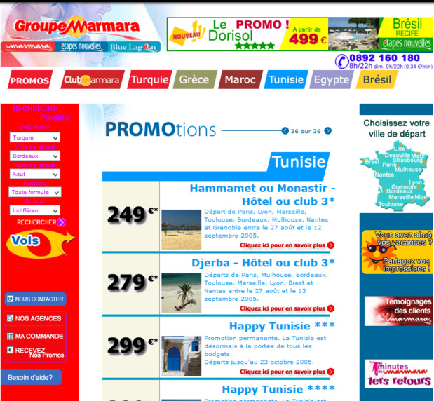 Marmara sera le premier TO à automatiser le process des carnets de voyages, à créer un espace pro, des sites B2B et B2C en privilégiant le contact direct avec le client. Ici, le site en 2005 - DR : Capture d'écran Marmara Marmara sera le premier TO à automatiser le process des carnets de voyages, à créer un espace pro, des sites B2B et B2C en privilégiant le contact direct avec le client. Ici, le site en 2005 - DR : Capture d'écran Marmara
