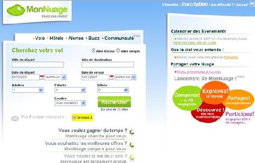 La page d'accueil du site monnuage.fr