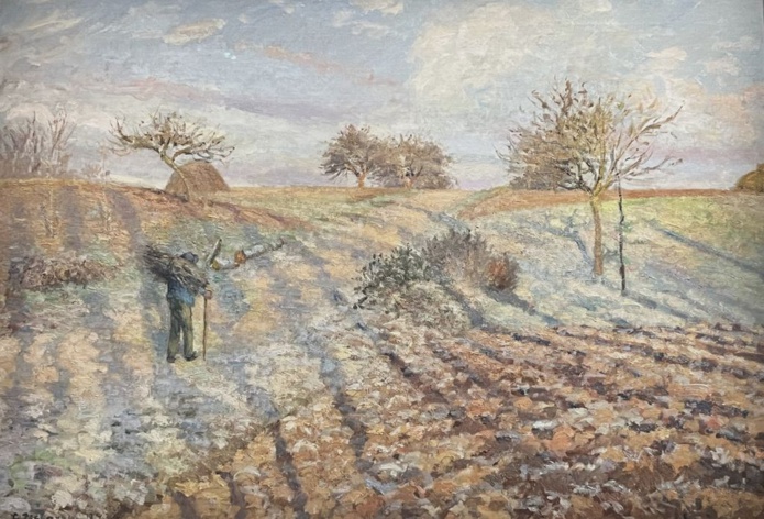 Peintres de la vie moderne et de la lumière, les impressionnistes cherchent à rendre les impressions ressenties. Ici, la campagne saisie par le gel peinte sur le motif par Camille Pissarro (©)