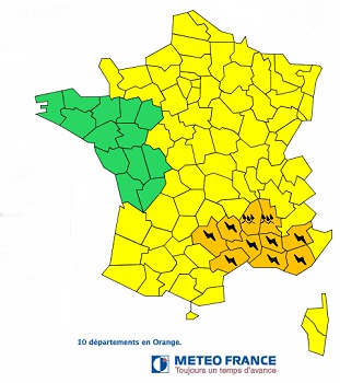 Orages et Pluie : 10 départements du Sud-Est en alerte orange