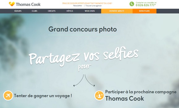 Thomas Cook ouvre une plateforme dédiée à son concours de selfies - Capture d'écran